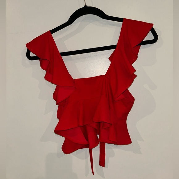 Topshop Red Ruffle Women's Top - Picture 2 of 3